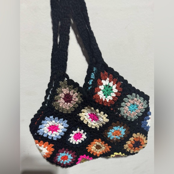Unlisted Black Shoulder Bag with Crochet Granny Squares - Picture 2 of 3